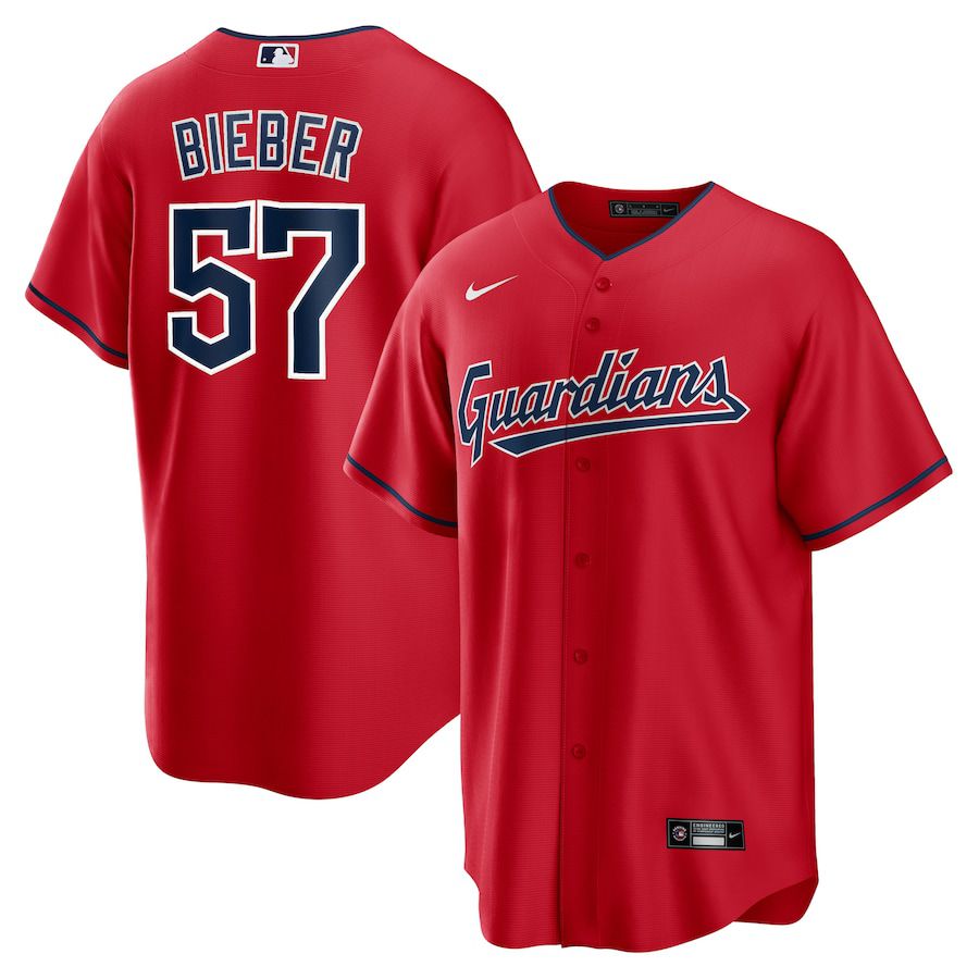 2023 Men Cleveland Guardians #57 Shane Bieber Nike Red Alternate Replica Player MLB Jersey->cleveland indians->MLB Jersey